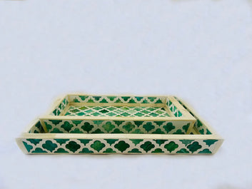 Pigeon and Poodle Prescott Turquoise Tray set of Two In Bone Inlay By Ashborn furniture | Image 2