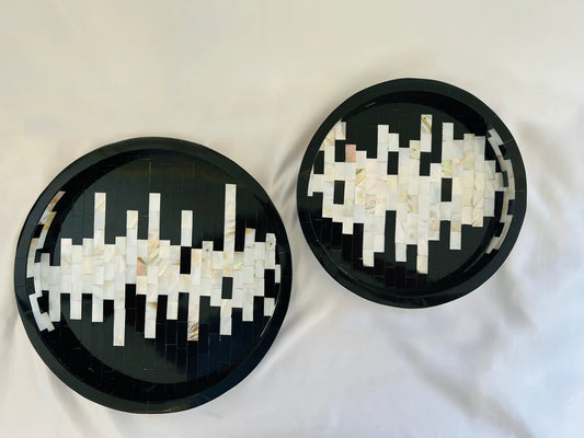 Monochrome Patterned Mosaic Tray In Mother Of Pearl by Ashborn furniture