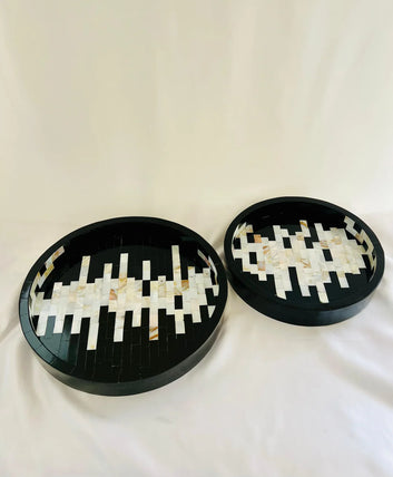Monochrome Patterned Mosaic Tray In Mother Of Pearl by Ashborn furniture | Image 2