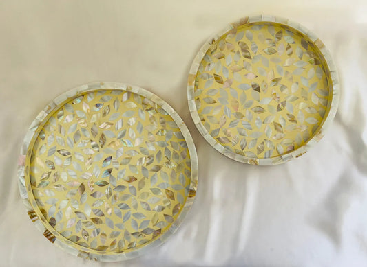 Golden Elegance Leaf Tray In Mother Of Pearl By Ashborn furniture