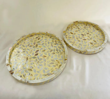 Golden Elegance Leaf Tray In Mother Of Pearl By Ashborn furniture | Image 2