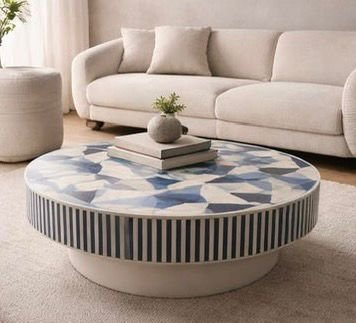 Blue Azure Geo Bone Inlay Coffee Table   by Ashborn Furniture