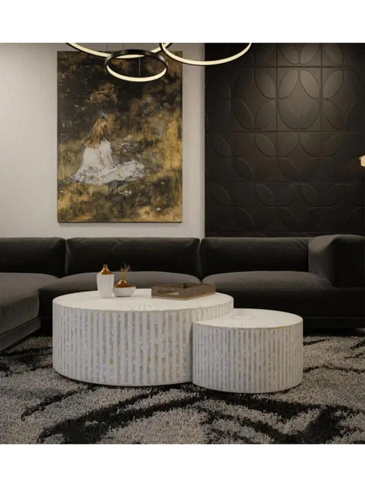 mother of pearl nesting table By Ashborn furniture