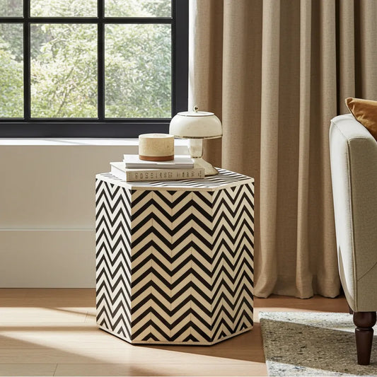 zig zag pattern bone inlay side table