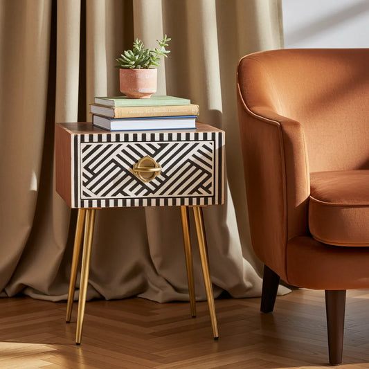 black and white bed side table by Ashborn furniture