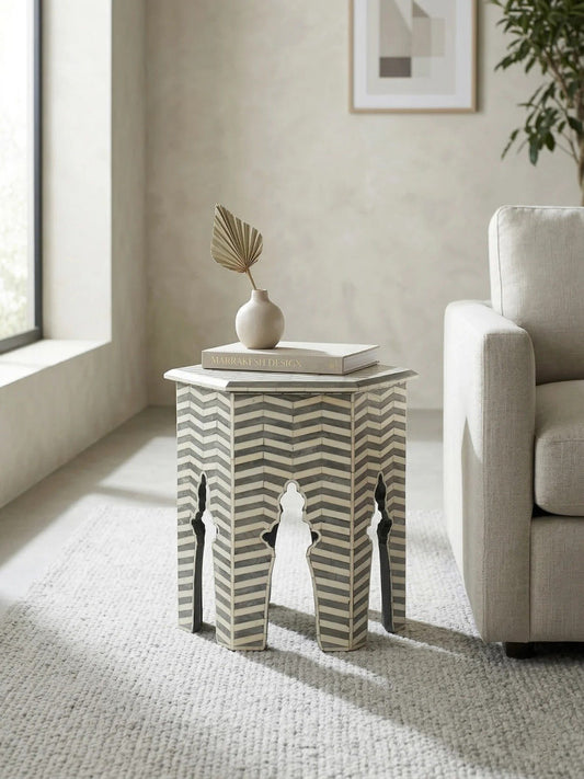 Zig Zag Bone inlay Side table By Ashborn Furniture