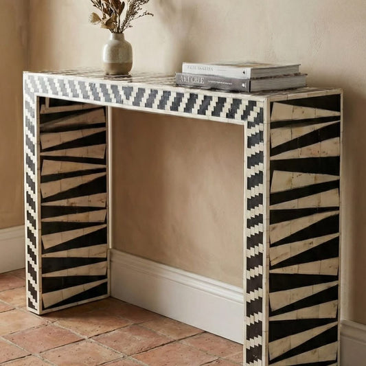 Zig zag pattern bone inlay console By Ashborn furniture