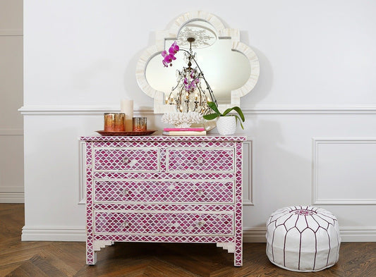 pink blush Bone inlay chest of drawer by Ashborn furniture