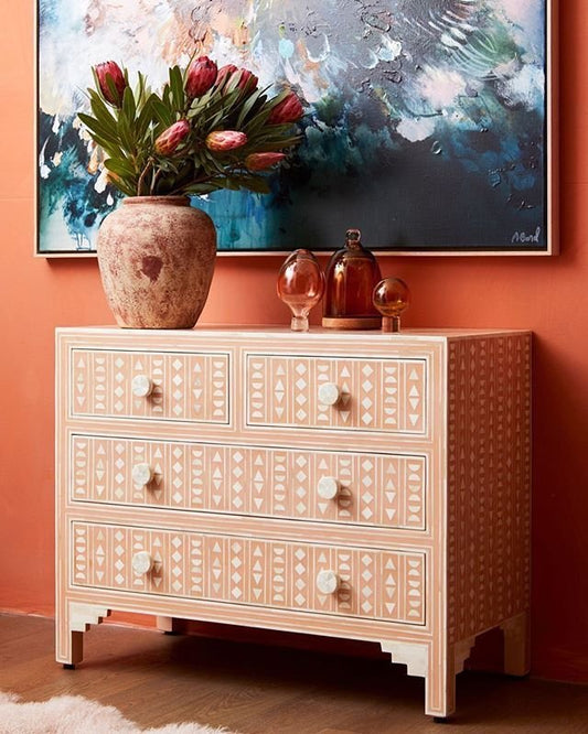 Mosaic bone inlay chest of drawer by Ashborn furniture