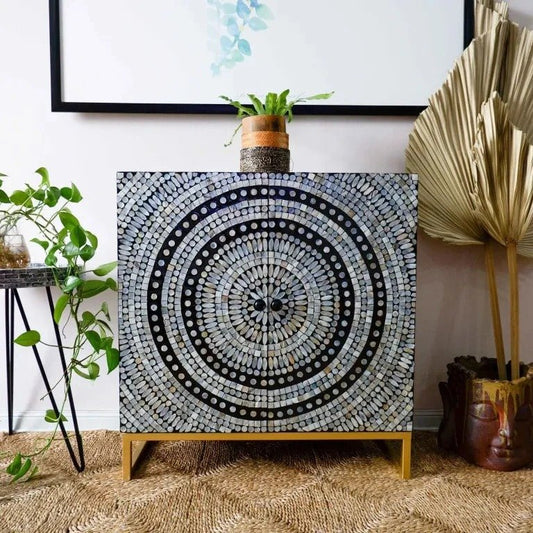 glitter mother of pearl bar cabinet by Ashborn furniture