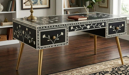Prestige study table bone inlay by Ashborn furniture