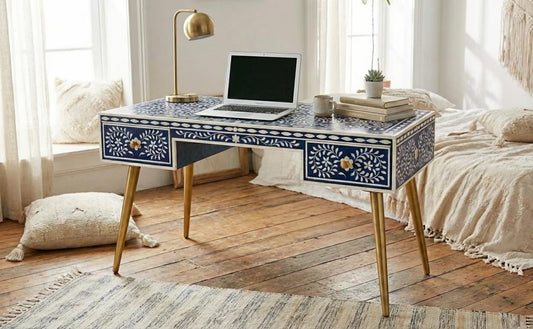 Grand scholar bone inlay study desk by Ashborn furniture