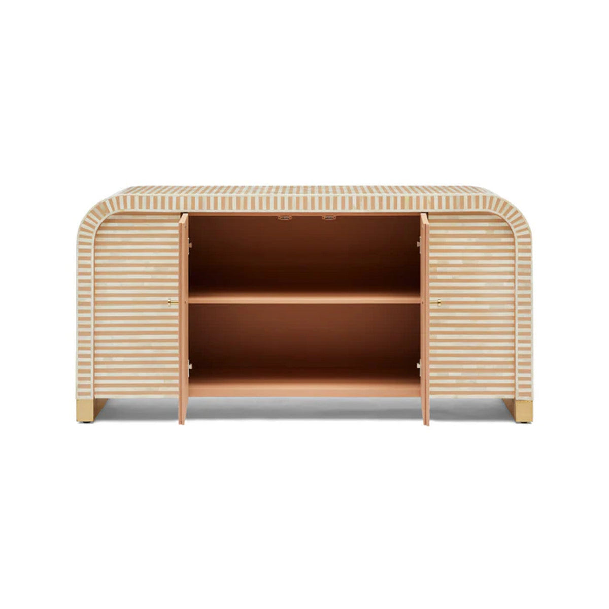 Bone Inlay 2 Door Buffet : Stripe : Apricot - Jodha Furniture