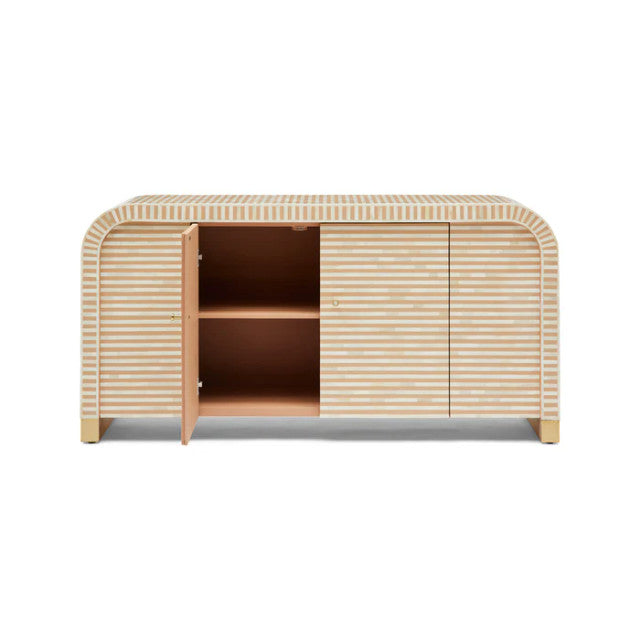 Bone Inlay 2 Door Buffet : Stripe : Apricot - Jodha Furniture