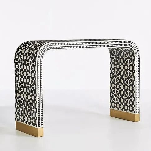 Jodha furniture moroccan Bone inlay waterfall console in black