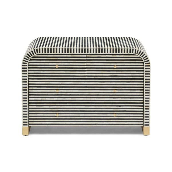 Jodha furniture stripe black chest of drawer in bone inlay