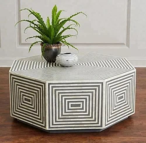 JODHA FURNITURE BONE INLAY HEXAGON COFFEE TABLE       BY ASHBORN FURNITURE