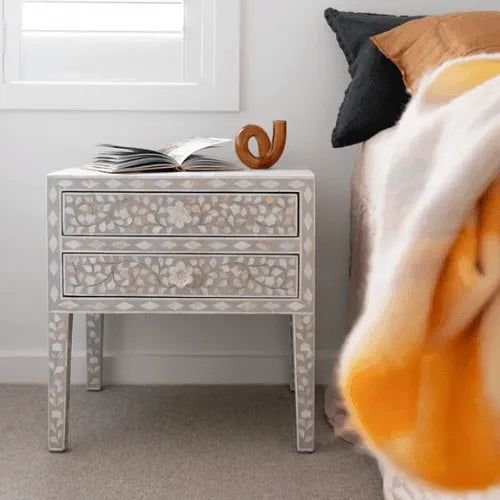 Jodha Furniture tranquil Haven Bedside tabel in mother of pearl       by Ashborn Furniture