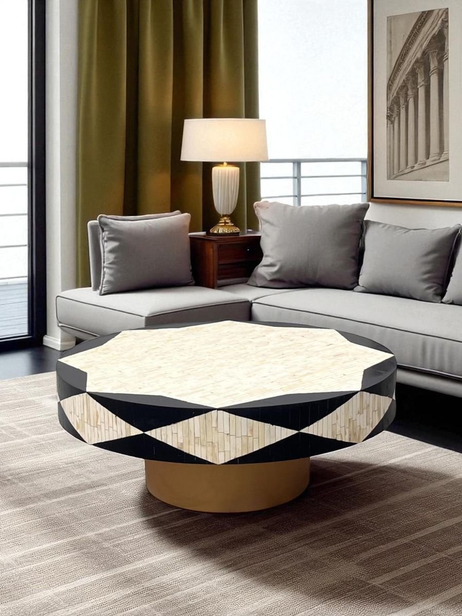 Jodha furniture bone inlay black philly round table By Ashborn furniture