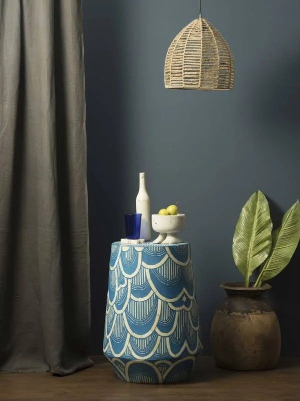 Jodha furniture blue bird bone inlay side table By Ashborn furniture