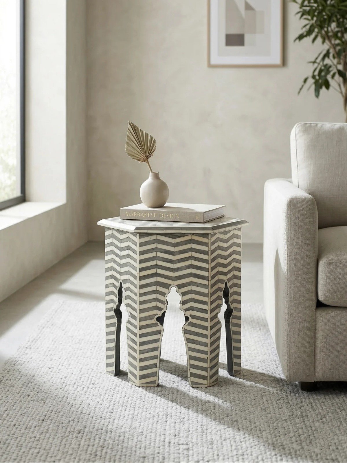Jodha furniture Zig Zag Bone inlay Side table By Ashborn Furniture