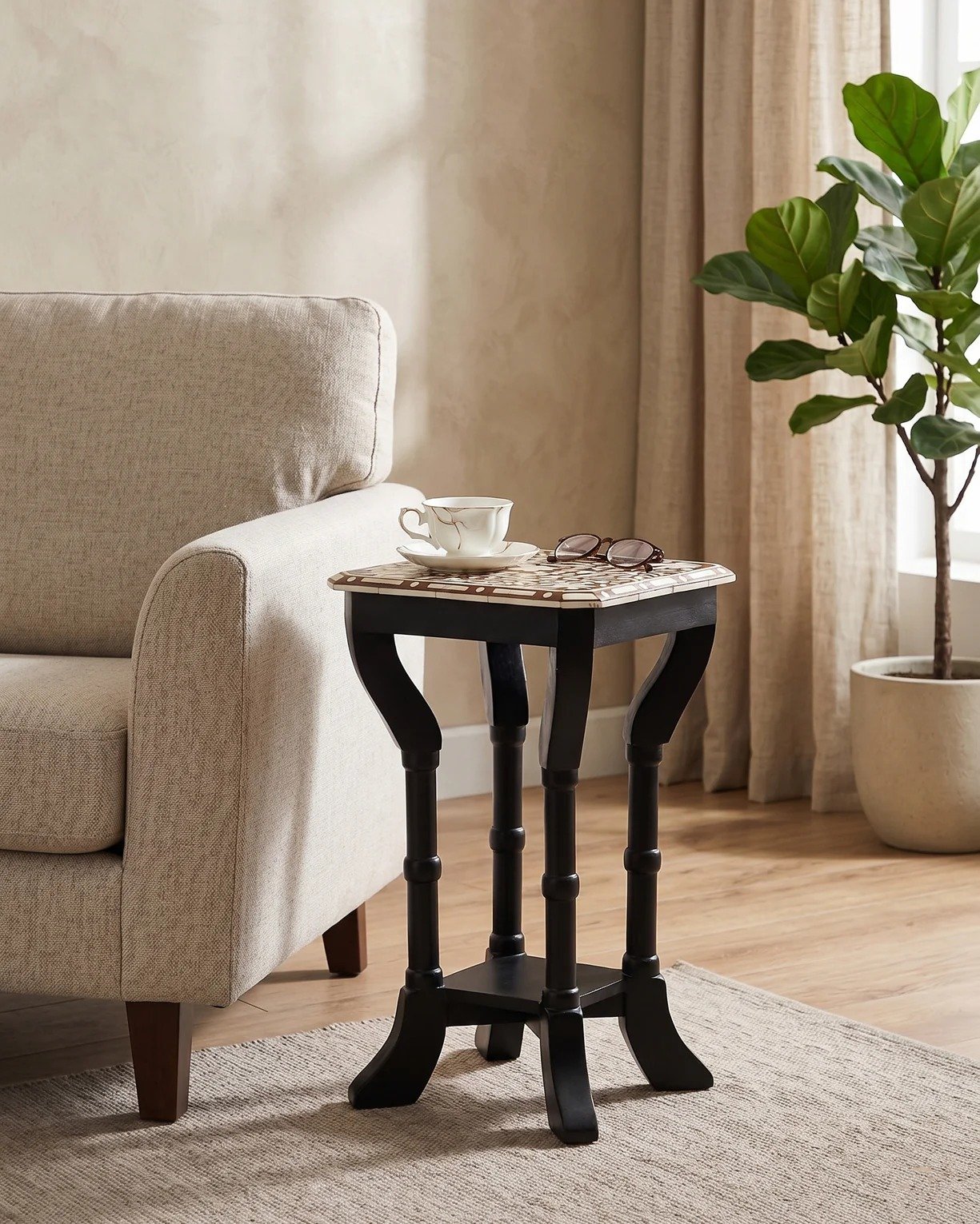 Jodha furniture Nova bone inlay side table by Ashborn funriture