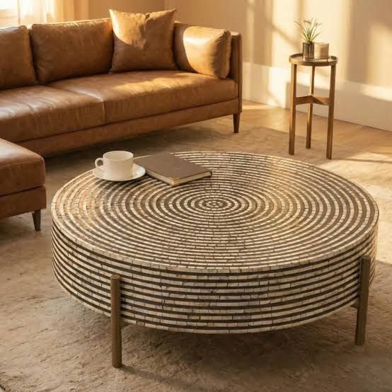  round bone inlay coffee table by Ashborn furniture