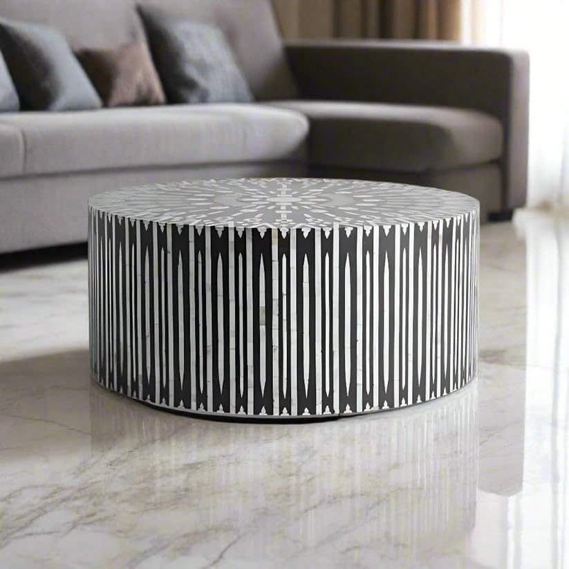  round black and white mother of pearl By Ashborn furniture