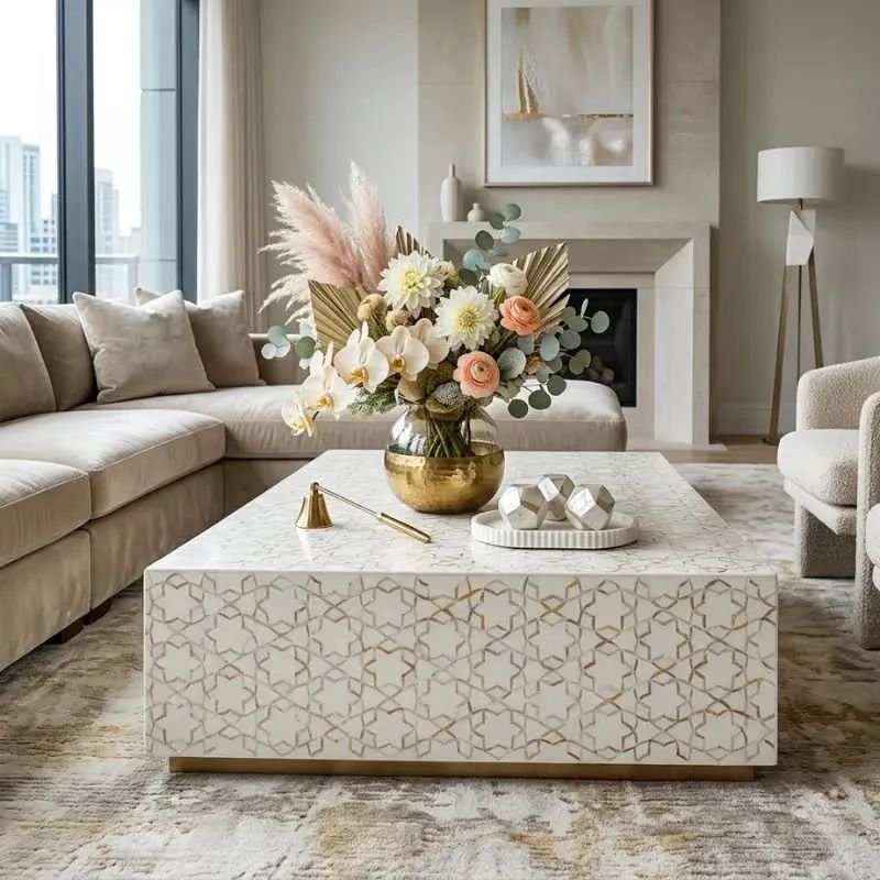 unique star pattern mother of pearl coffee table by Ashborn furniture