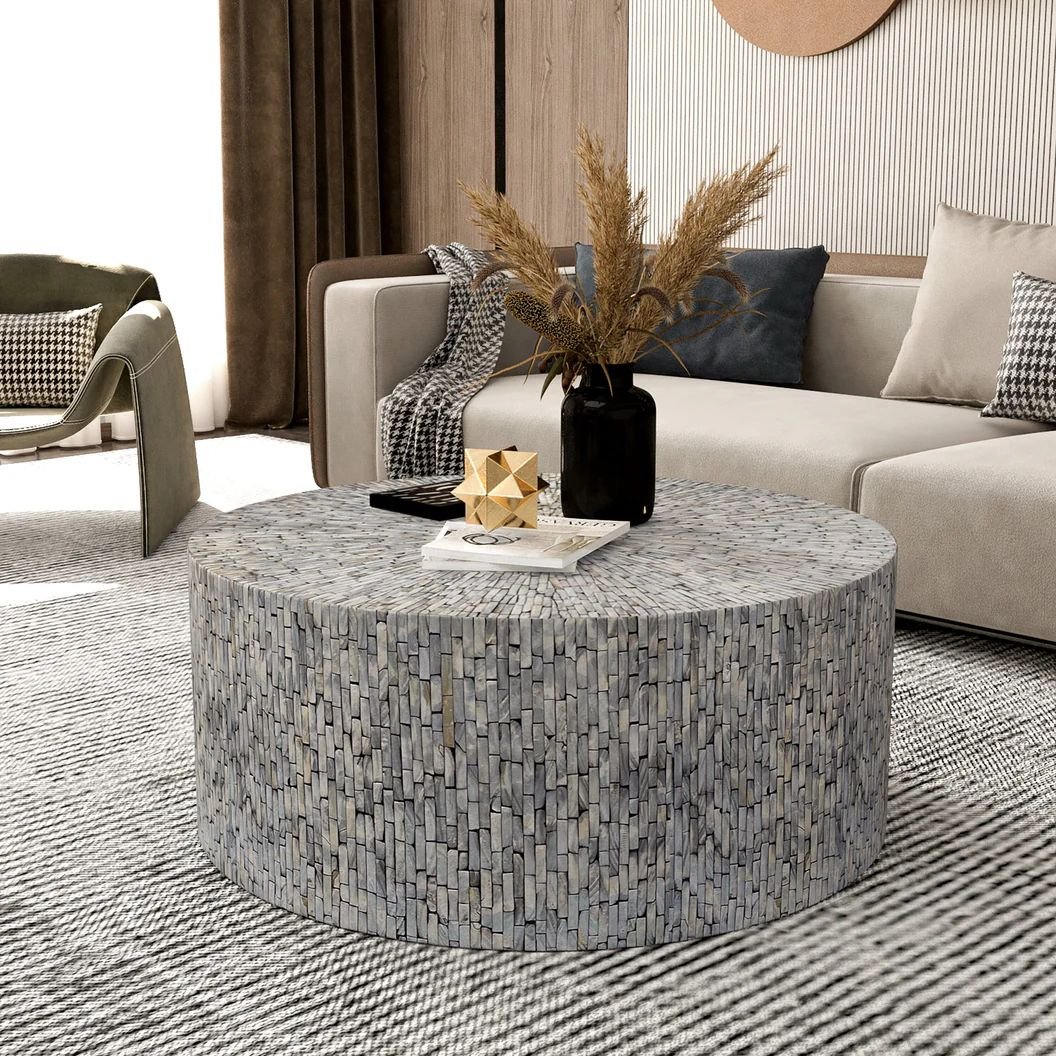 glossy mother of pearl coffee table by Ashborn furniture
