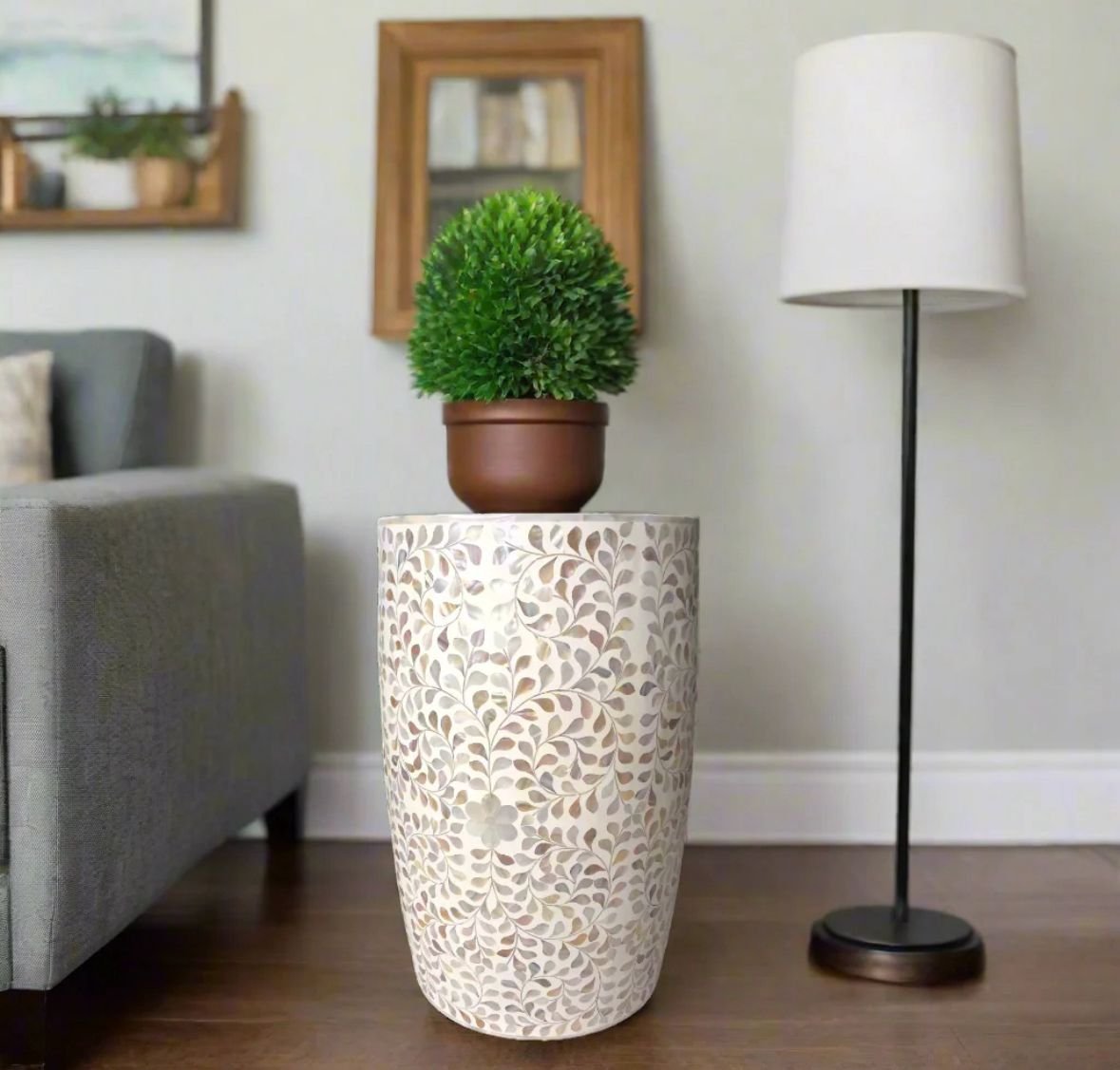 Drum charm mother of pearl side table by Ashborn furniture