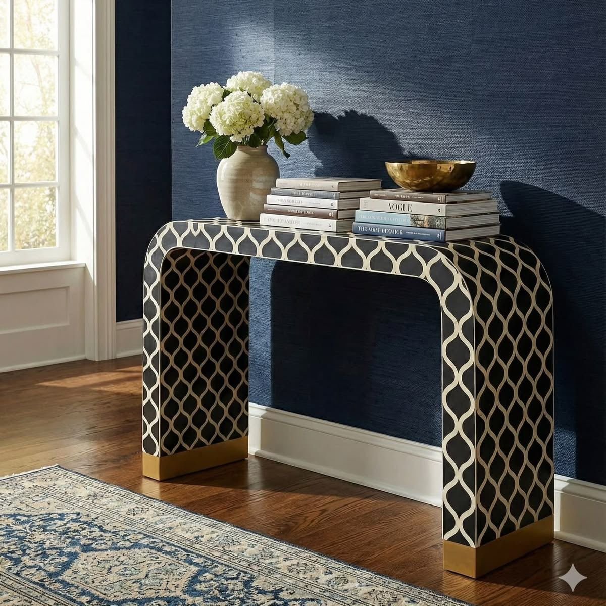 Honey comb bone inlay console table By Ashborn furniture