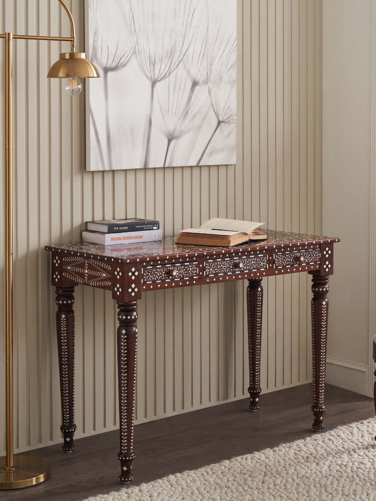 Artisan bone inlay console table by Ashborn furniture