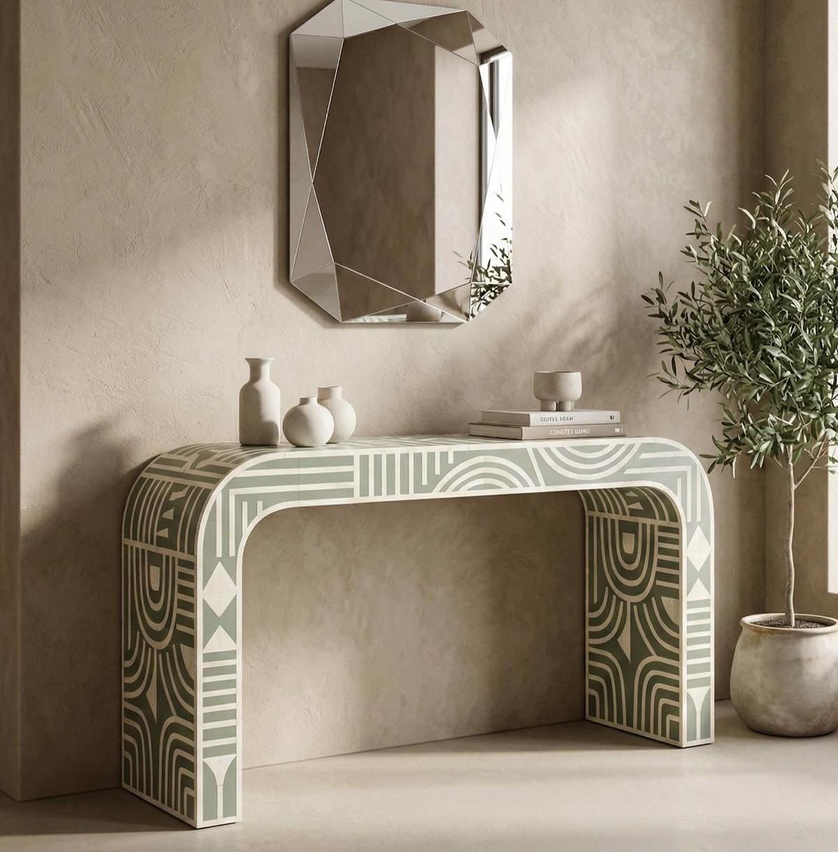Haven bone inlay console table By Ashborn furniture