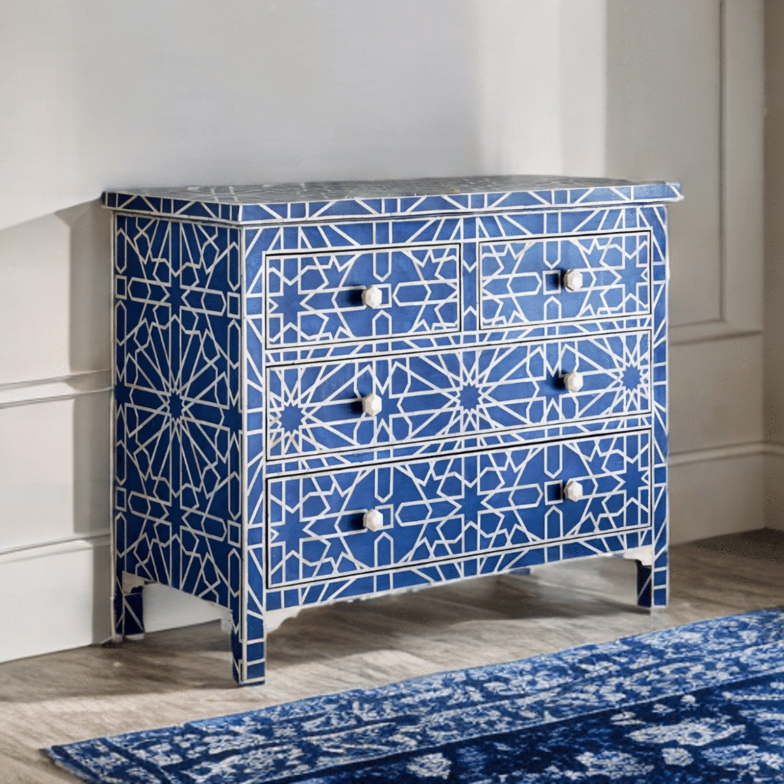 Geometric bone inlay chest of drawers by Ashborn furniture