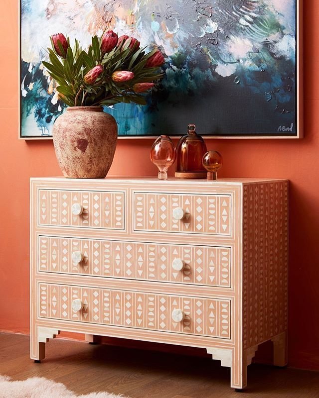 Mosaic bone inlay chest of drawer by Ashborn furniture