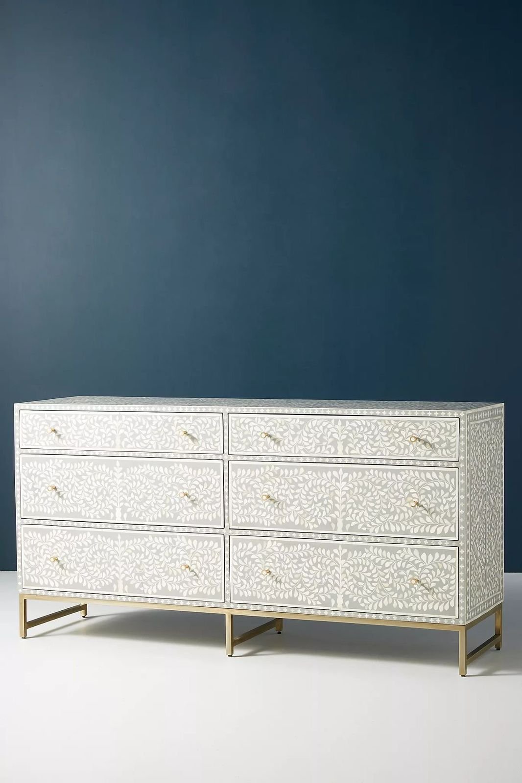 Floral bone inlay chest of drawer by Ashborn furniture 