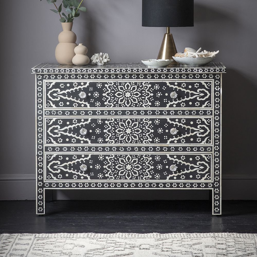Legacy bone inlay chest of drawer by Ashborn furniture