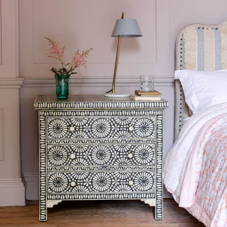 Lattice bone inlay chest of drawer by Ashborn furniture
