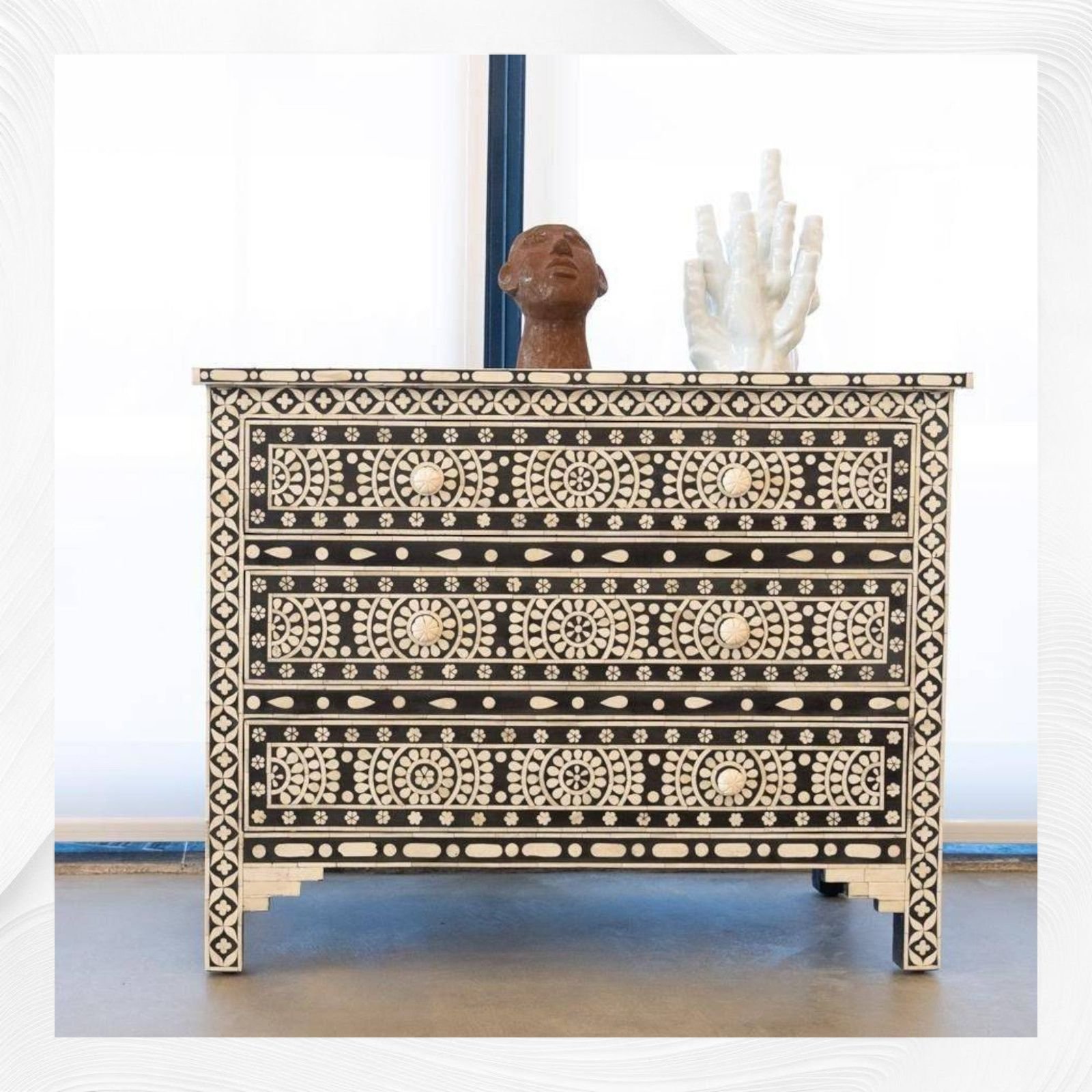 Eclipse bone inlay chest of drawer by Ashborn furniture