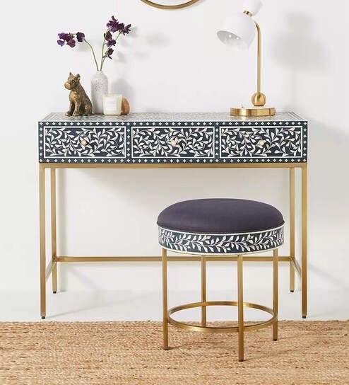 Floral pattern bone inlay dressing table by Ashborn furniture