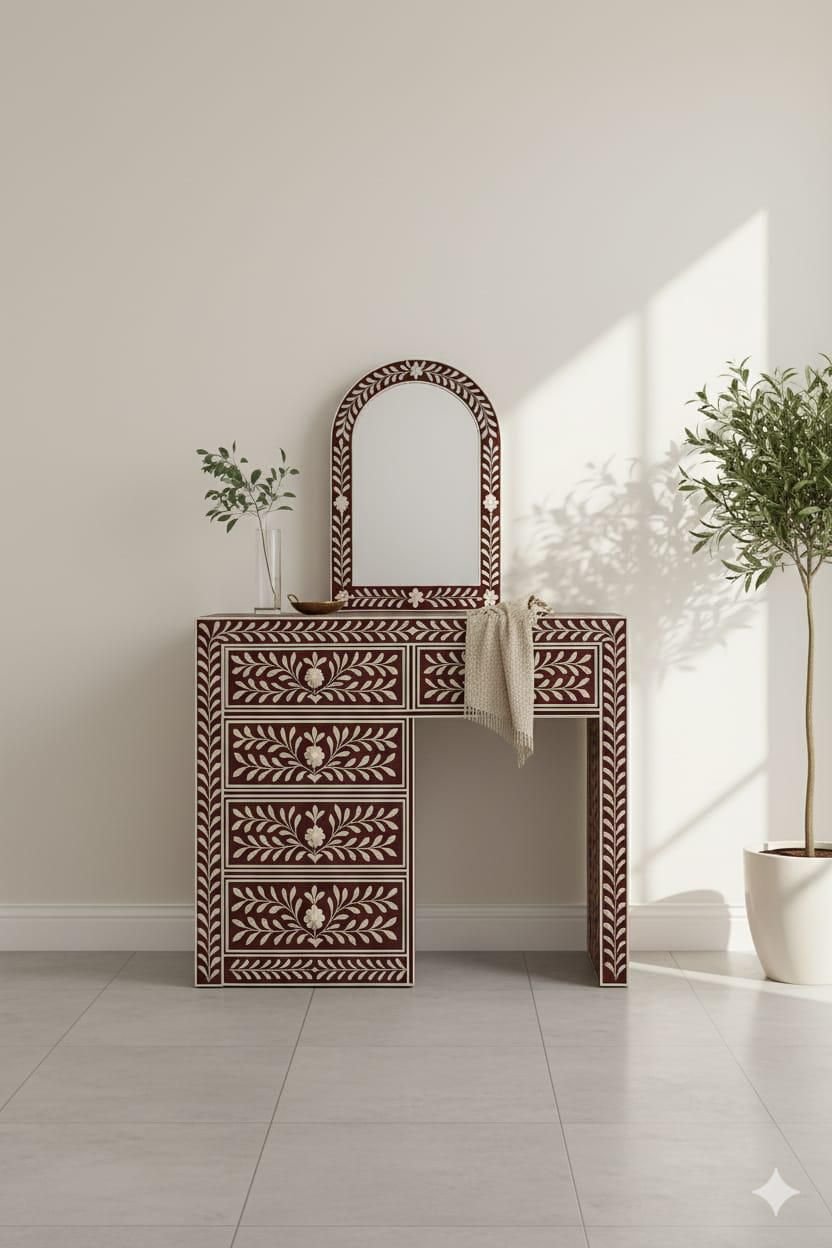  seraphic Elegance Dressing Table in bone inlay by Ashborn furniture