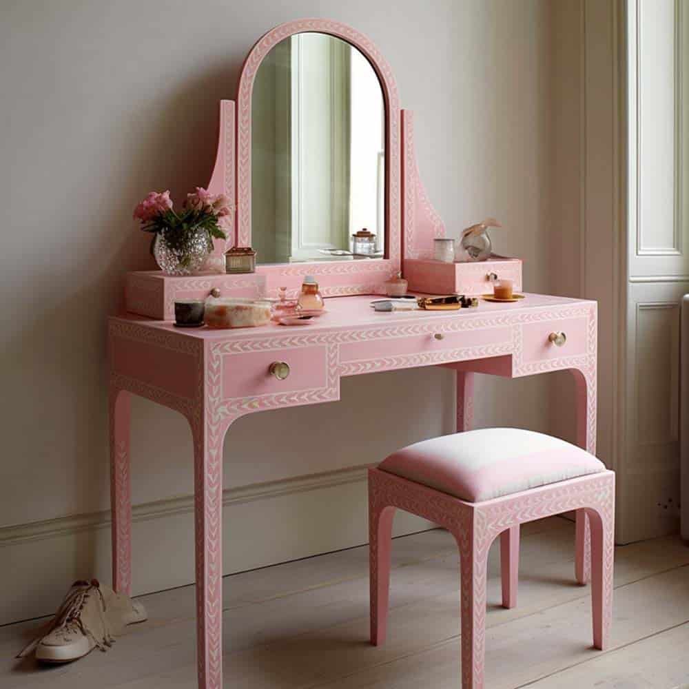 pink blush bone inlay dressing table By Ashboorn furniture