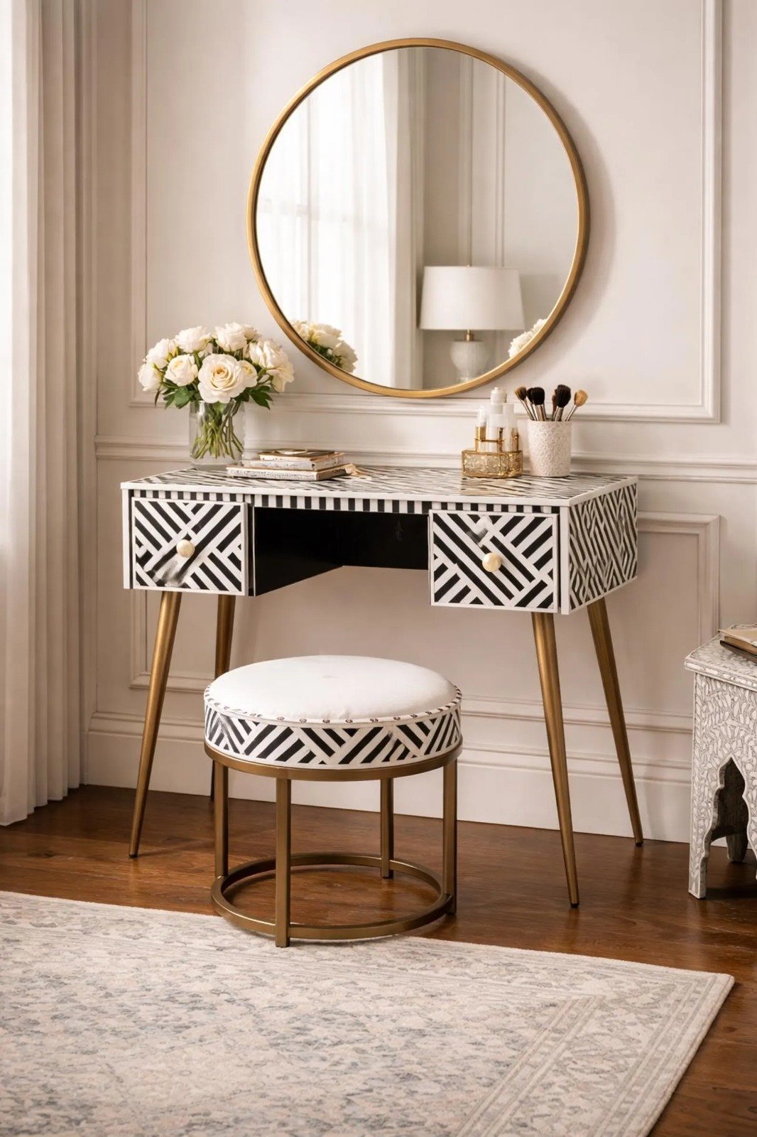Elegant bone inlay dressing table by Ashborn furniture