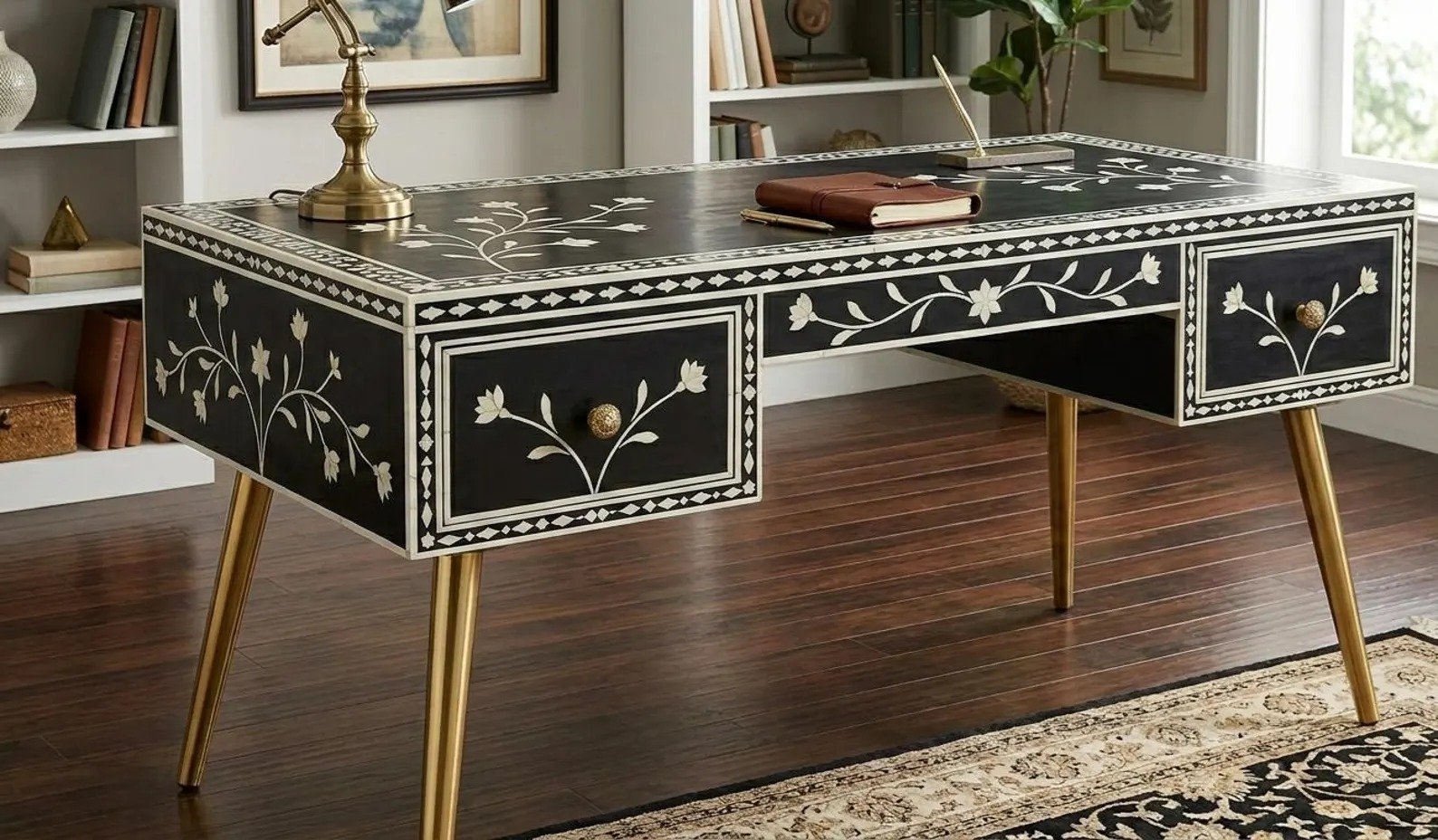 Prestige study table bone inlay by Ashborn furniture