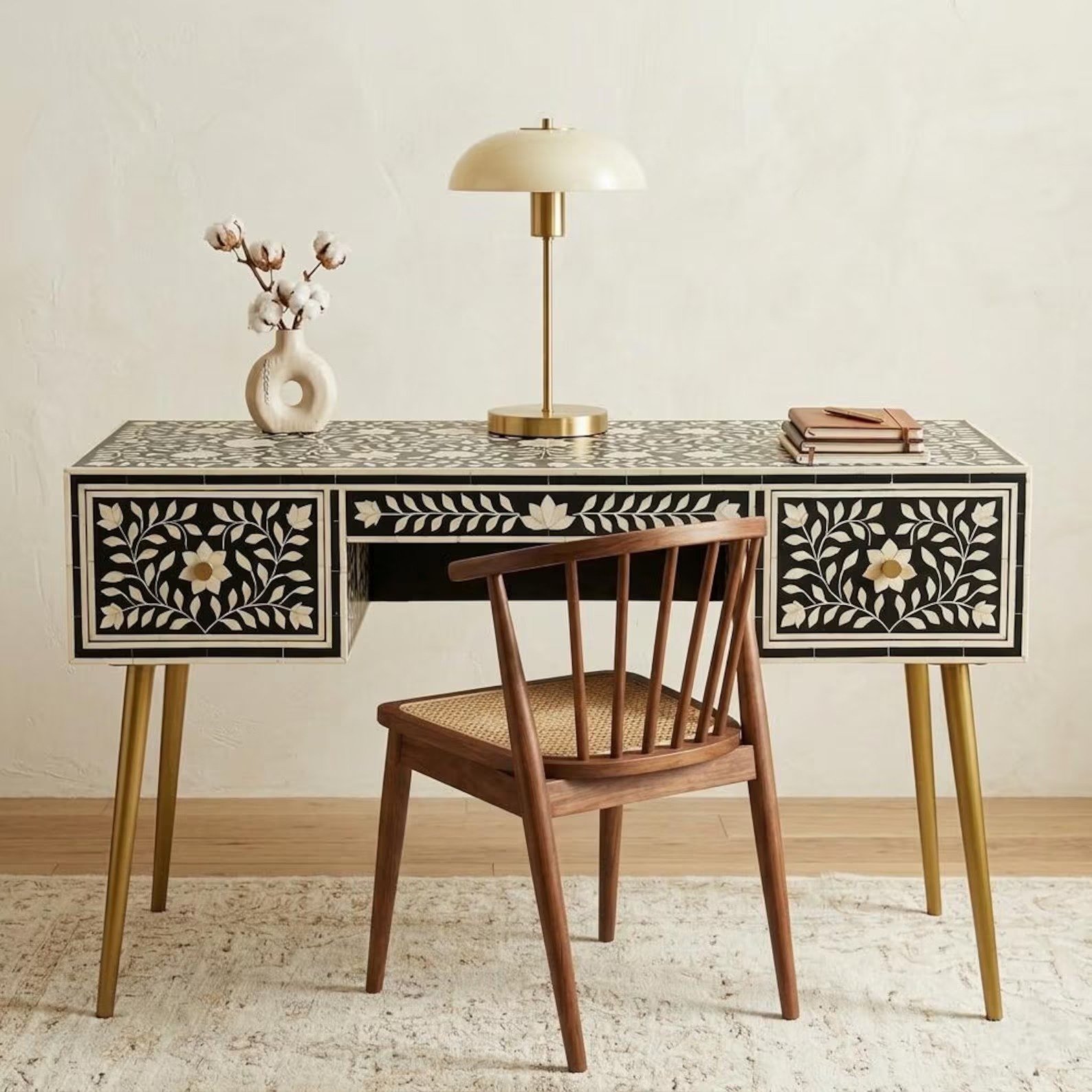 Elite bone inlay study table by Ashborn furniture