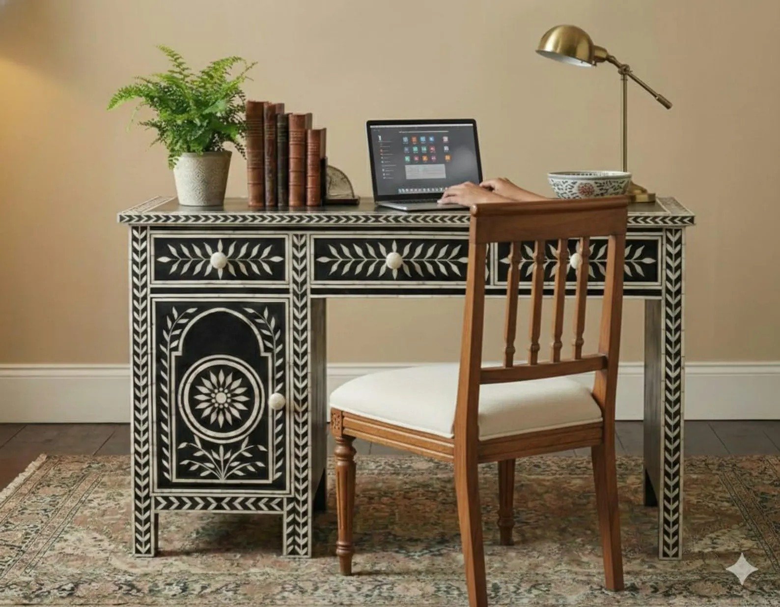 Luxe bone inlay study table by Ashborn furniture
