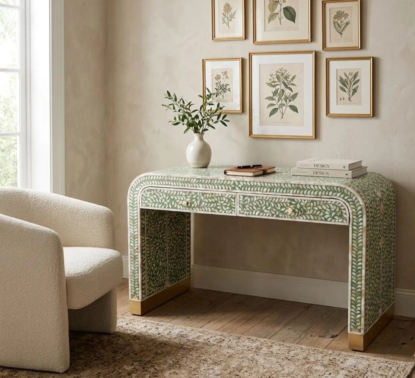 Floral mother of pearl study table by Ashborn furniture