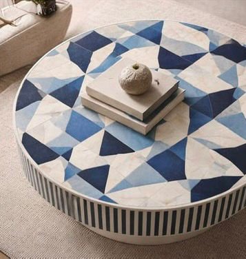 Blue Azure Geo Bone Inlay Coffee Table         by Ashborn Furniture - Image 2