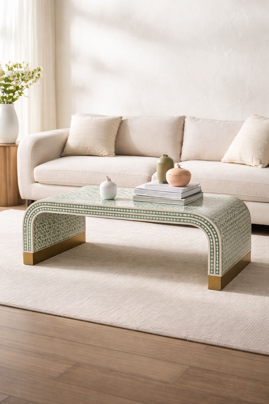 Jodha Furniture Marrakech Bone inlay waterfall coffeetable in seagreen            by Ashborn Furniture - Image 2